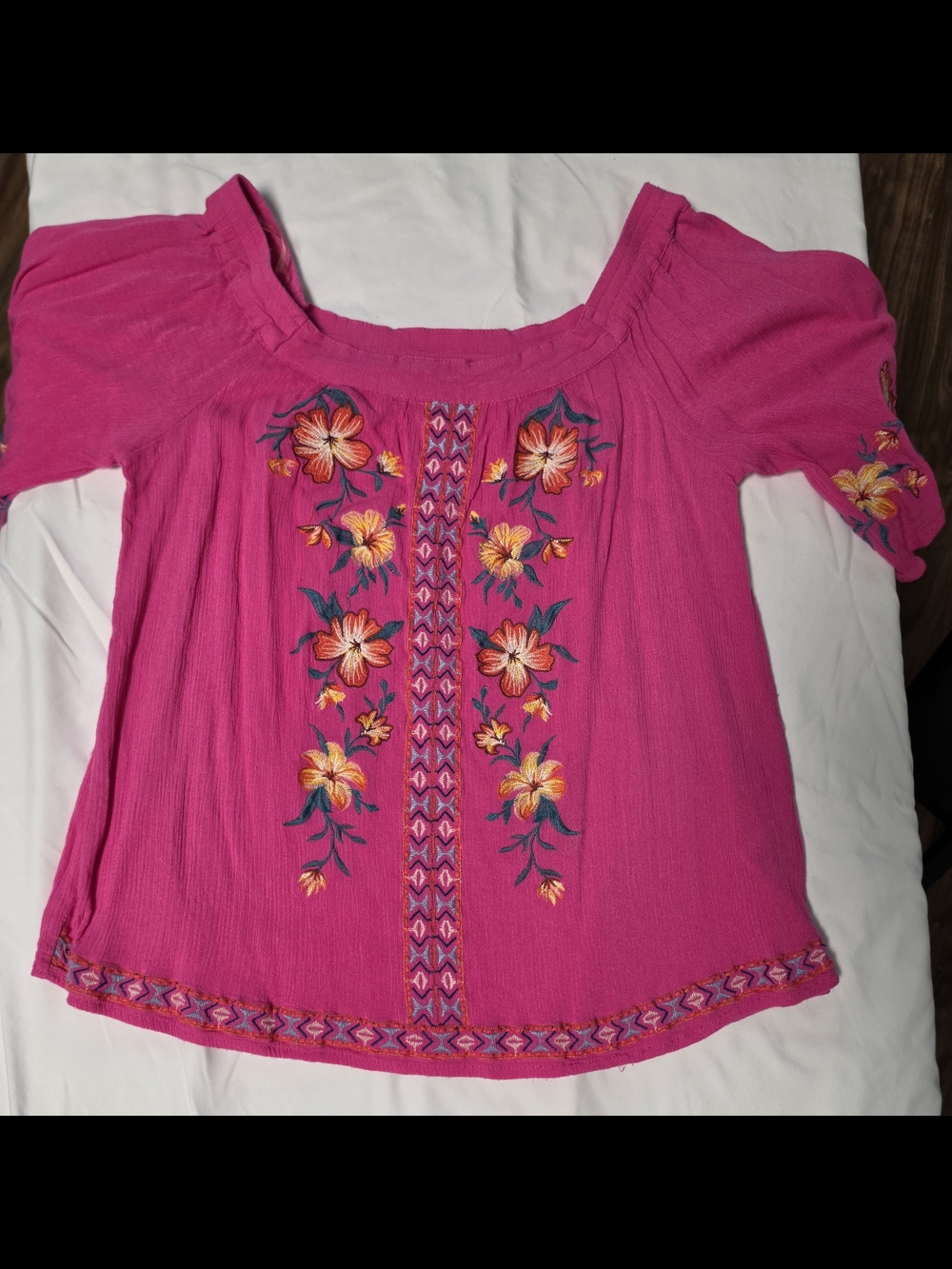 Women's Pink Embroidered Boho Top